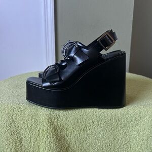 NWOB Mundial Made In Brazil Black Platform Wedge Sandals Sz 7